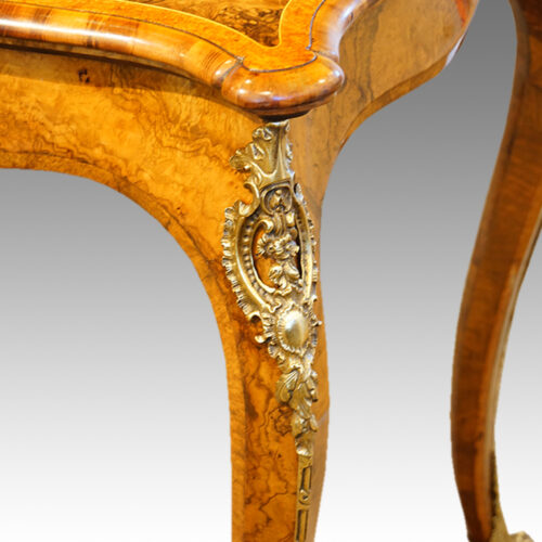 Victorian serpentine inlaid walnut card table leg mount