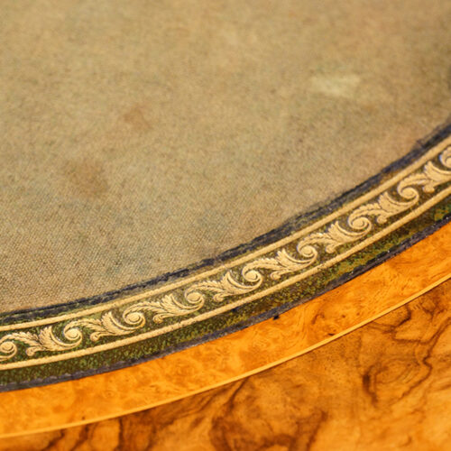 Victorian serpentine inlaid walnut card table original leather tooling