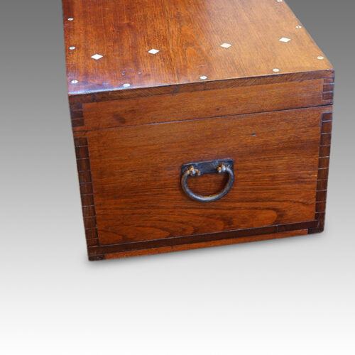 Victorian teak campaign chest end view