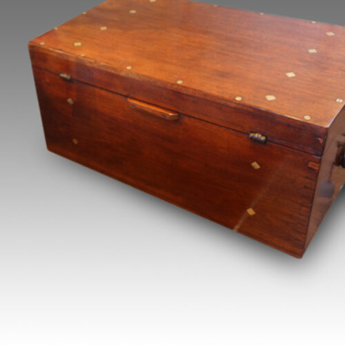 Victorian teak campaign chest rear detail