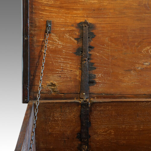 Antique Colonial hardwood iron bound mule chest hinge
