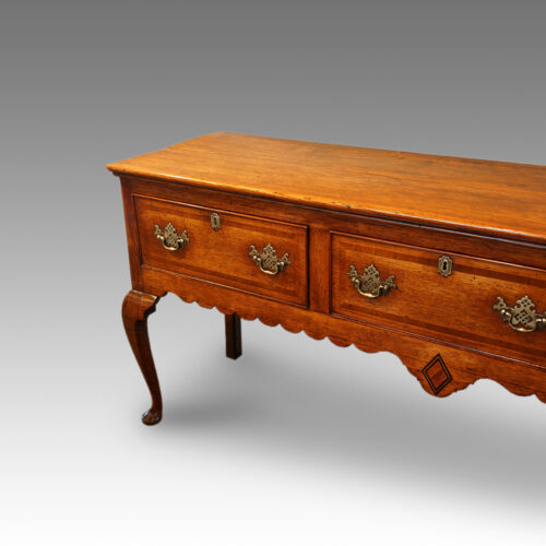 Antique oak cabriole leg dresser base with inlay detail