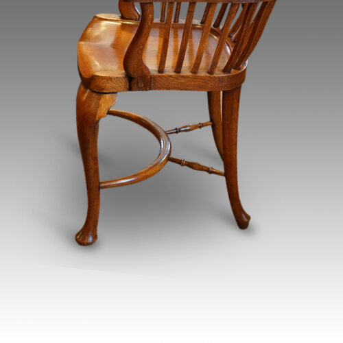Edwardian oak and leather desk chair,detail