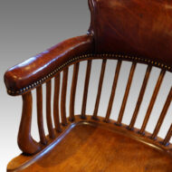 Edwardian oak and leather desk chair,slats detail