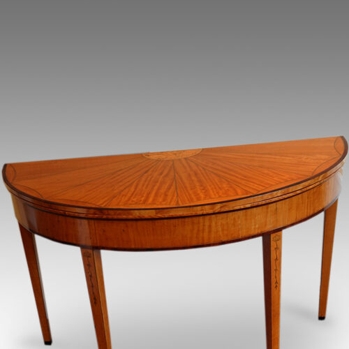 George III satinwood large demi lune card-table detail