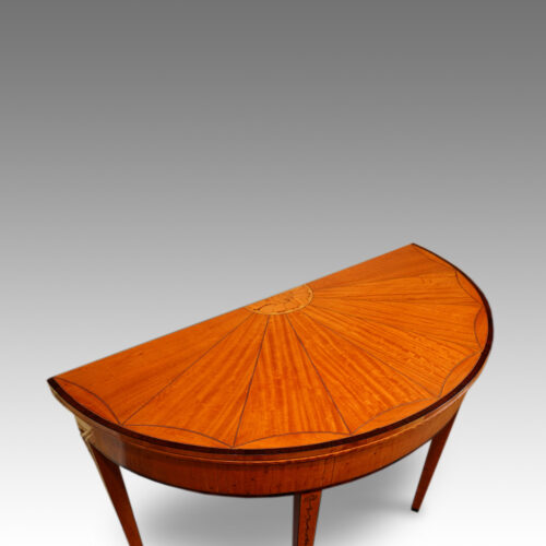 George III satinwood large demi lune card-table top