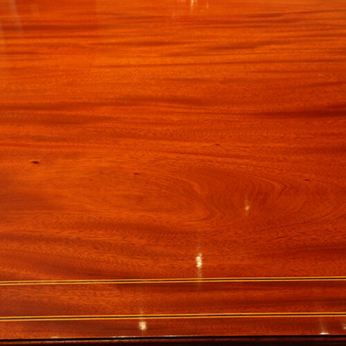 Regency style twin pillar mahogany dining table with line inlay top (1)