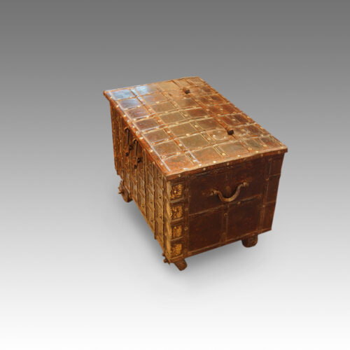 Small Indian iron bound marriage chest end