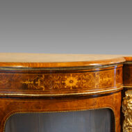 Victorian inlaid burr walnut credenza end detail