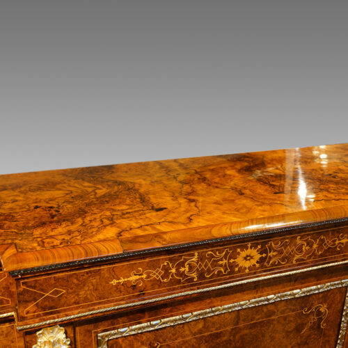 Victorian inlaid burr walnut credenza top centre
