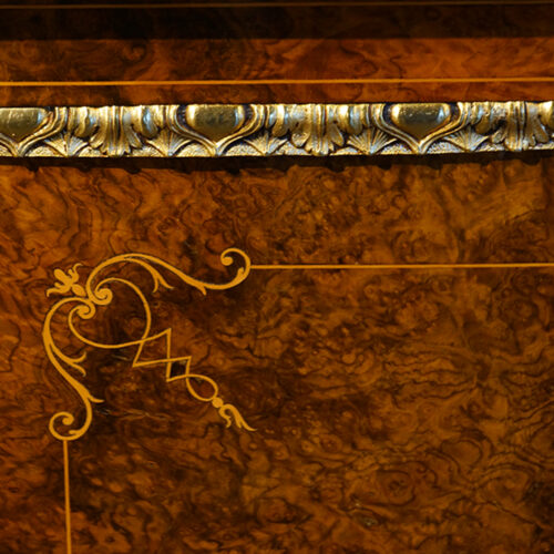Victorian inlaid burr walnut credenza door detail