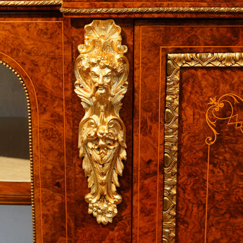 Victorian inlaid burr walnut credenza gilt mount