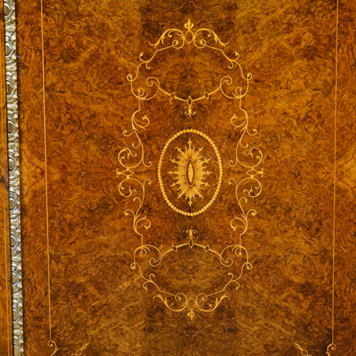 Victorian inlaid burr walnut credenza centre of door panel