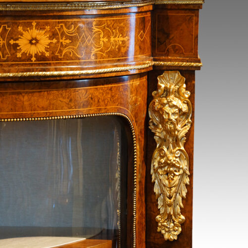 Victorian inlaid burr walnut credenza end mount
