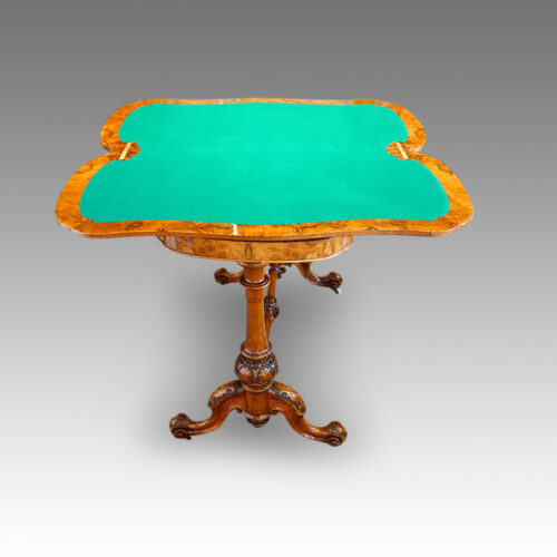 Victorian inlaid walnut serpentine card table open