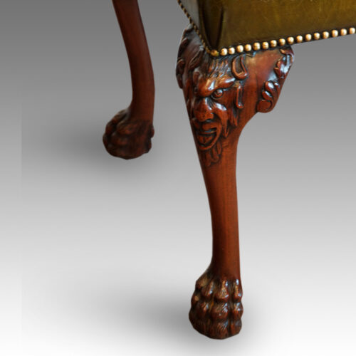 Victorian mahogany and leather stool in Georgian manner front leg