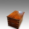 Victorian teak brass bound military trunk end view
