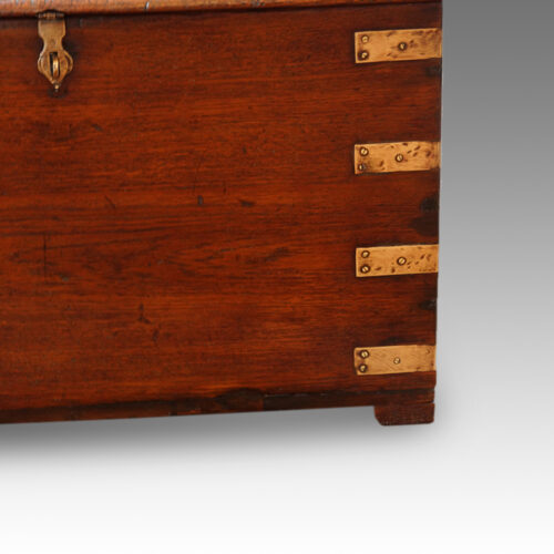 Victorian teak brass bound military trunk flush corners