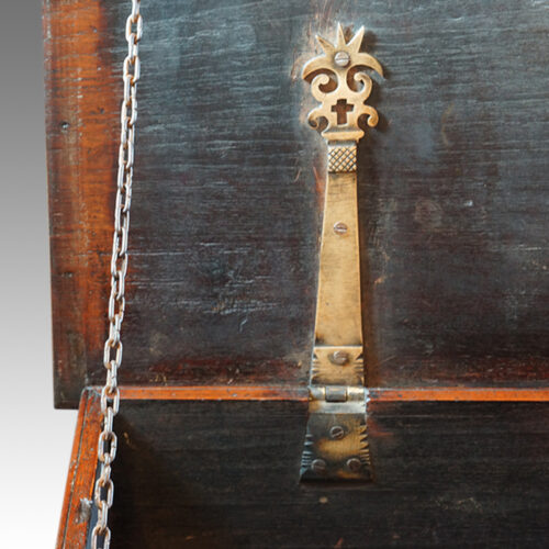 Victorian teak brass bound military trunk interior hinge