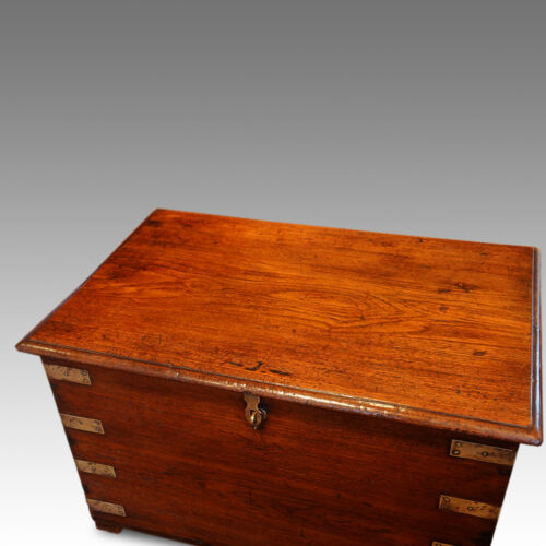 Victorian teak brass bound military trunk top