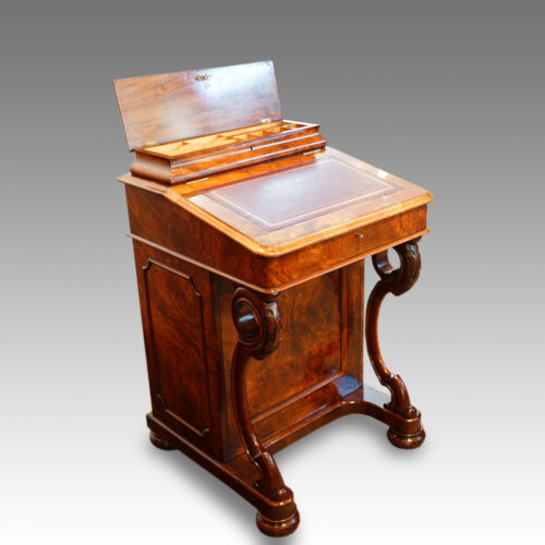 Victorian walnut Davenport with side door stationery box