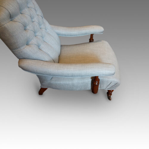 Victorian walnut library easy chair detail