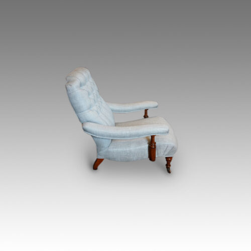 Victorian walnut library easy chair side view