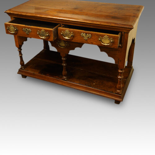 Antique oak dresser side table drawers open