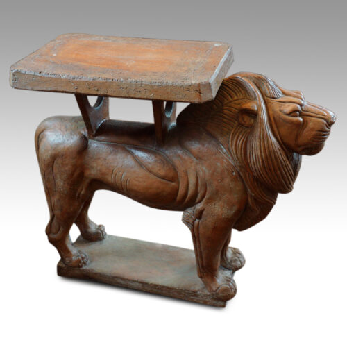 Terracotta lion garden stand