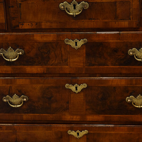 Queen Anne walnut and oak chest front