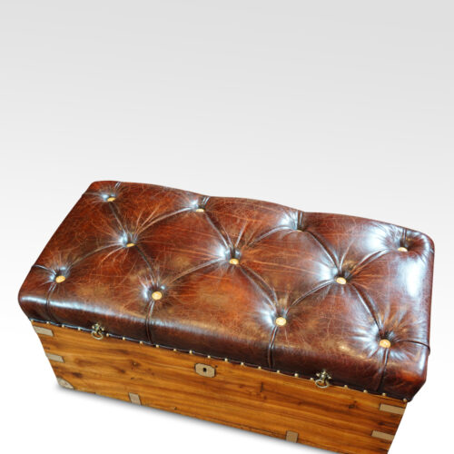 Victorian camphorwood and leather ottoman top