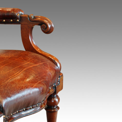 Victorian turned leg leather reading chair arm
