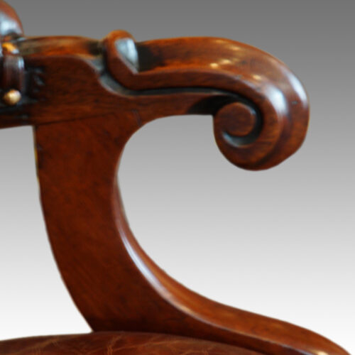 Victorian turned leg leather reading chair arm detail