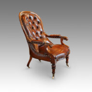 Victorian turned leg leather reading chair side