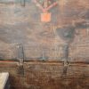 Antique Colonial trunk with iron lock plate interior lid