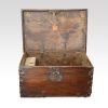 Antique Colonial trunk with iron lock plate open