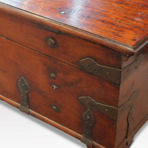 Antique hardwood Colonial chest corner iron straps