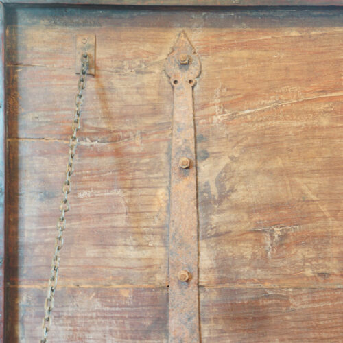 Antique hardwood Colonial chest hinge detail