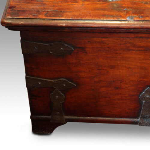 Antique hardwood Colonial chest ironwork