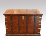 Antique teak trunk with iron straps and brass corners