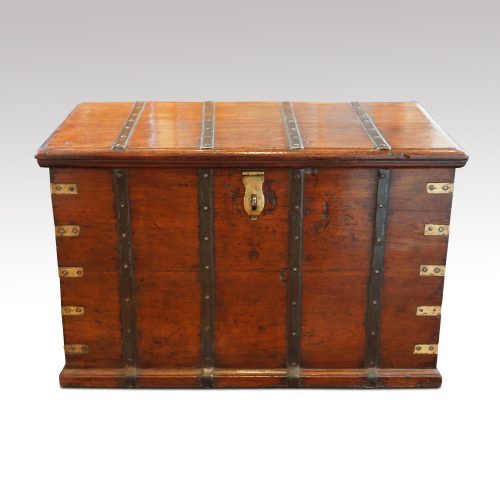 Antique teak trunk with iron straps and brass corners