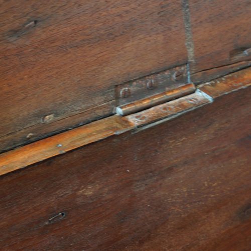 Antique teak trunk with iron straps and brass corners hinge
