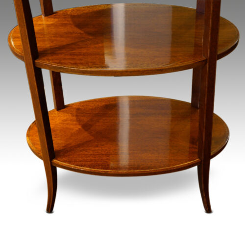 Edwardian inlaid mahogany oval tray table shelf