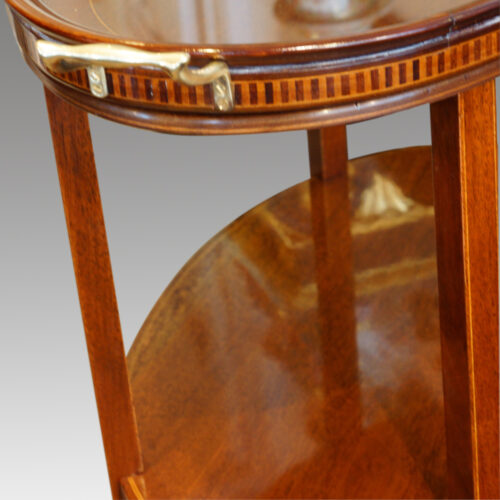 Edwardian inlaid mahogany oval tray table tray edge