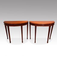Edwardian pair of mahogany demi lune console tables