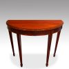 Edwardian pair of mahogany demi lune console tables detail