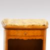 Pair of French walnut inlaid marble top bedside cabinets drawer