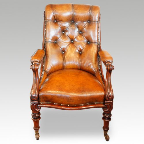 Pair of William IV mahogany library chairs detail
