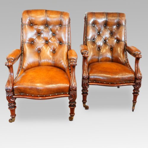 Pair of William IV mahogany library chairs side by side