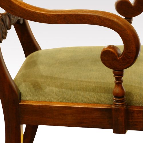 Set of 8 William IV mahogany dining chairs scroll arm